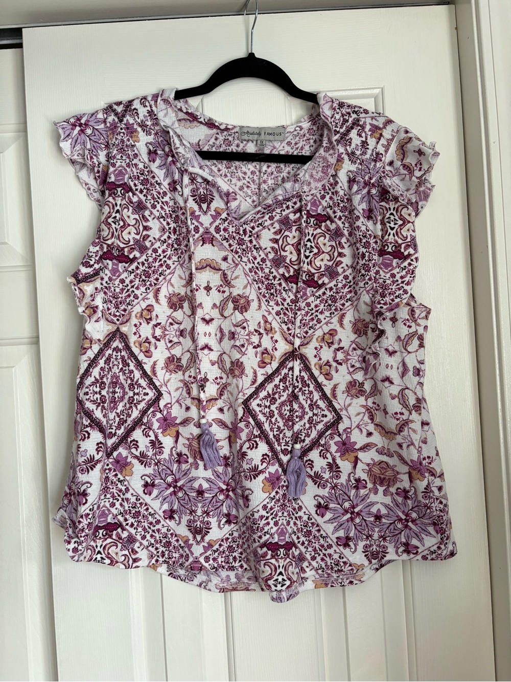 Absolutely Famous Lavender Floral Bandana Print Cap Sleeve Top
